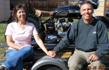 rox and tom with the 1951 Triumph Thunderbird