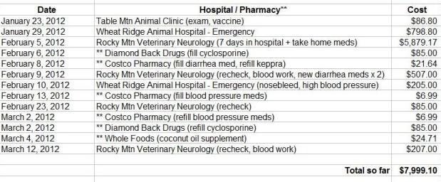 best dog blog, champion of my heart, chart of veterinary costs since adverse rabies vaccine reaction