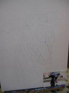 best dog blog, champion of my heart, Art on the Brix canvas sketch