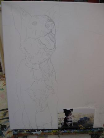 best dog blog, champion of my heart, Art on the Brix canvas sketch