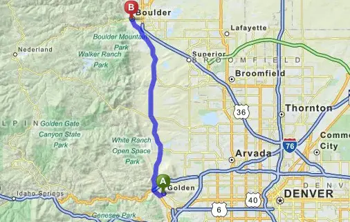 Golden To Boulder Map 