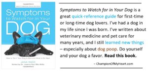 book review symptoms to watch for in your dog, book cover and review quote graphic