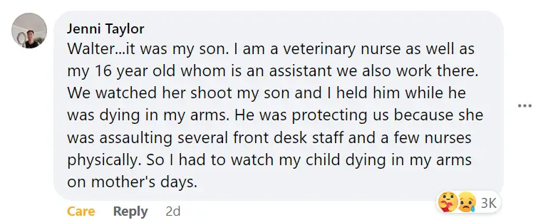 fb comment from Jenni Taylor Shively Animal Hospital Shooting