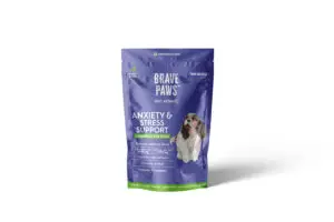 new dog anxiety supplement from brave paws updated pouch packaging
