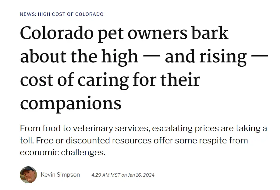 expensive dog food news article headline -- Colorado pet owners bark about the high — and rising — cost of caring for their companions