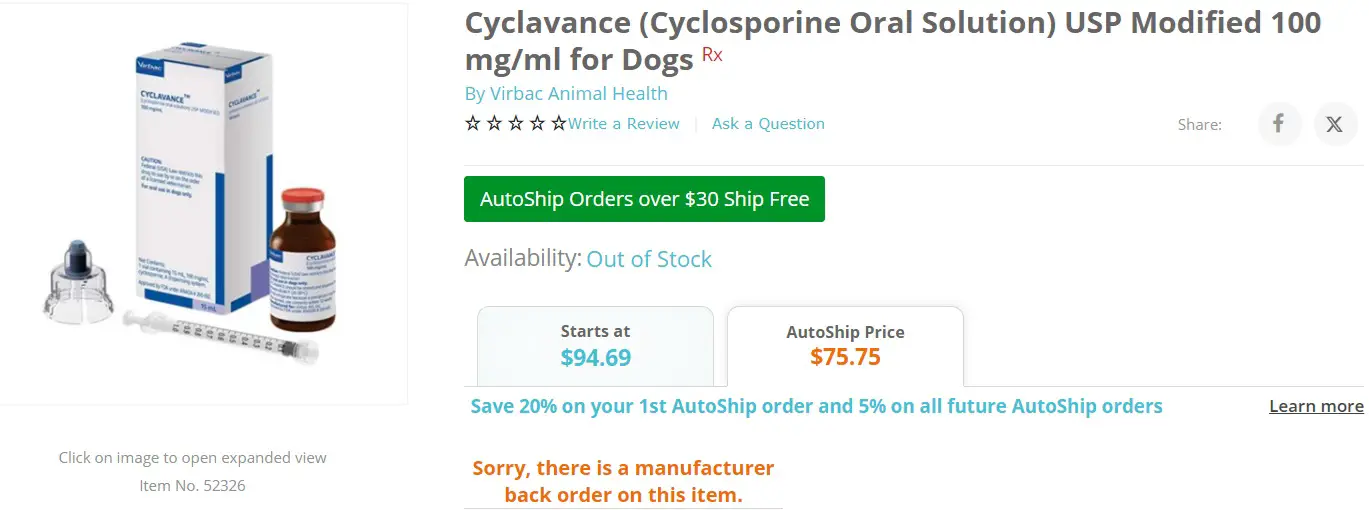 itchy dog relief photo of out of stock liquid medication called cyclavance