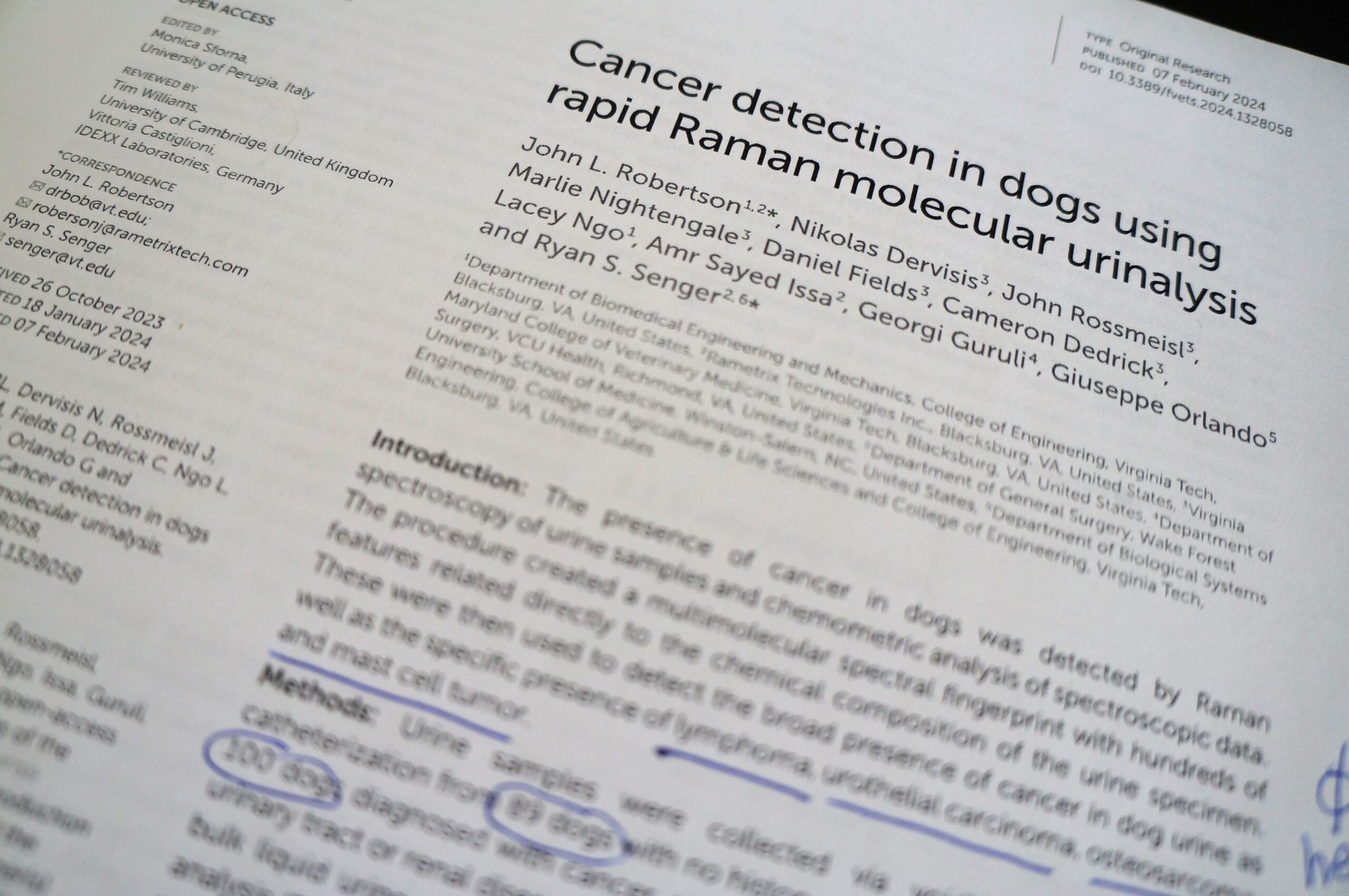 detecting dog cancers photo of the published paper