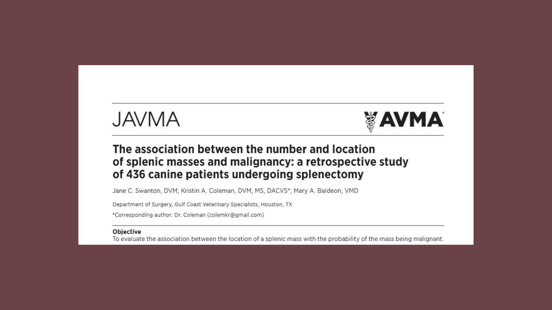 dog hemangiosarcoma study main graphic - paper header set on a dark reddish background